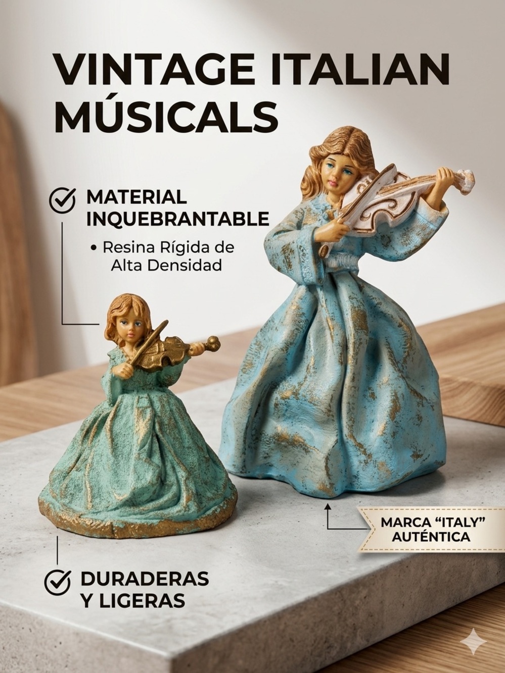 Unbreakable Pair of Vintage Italian Musicians — High-Density Rigid Resin